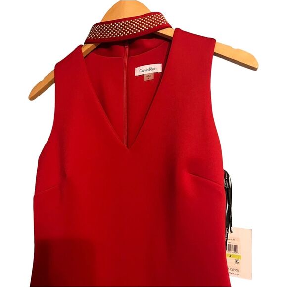 Calvin Klein Women's Red Sleeveless V-Neck Scuba Sheath Dress Sz 4 NWT🏷 - Picture 7 of 16